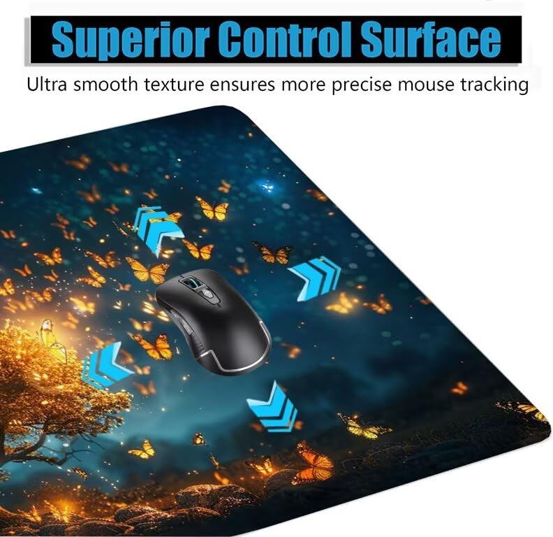 Schreibtischunterlage Baum Mauspad XXL 150x80cm Mousepad Schmetterling Gaming Mauspad mit Nicht rutschender Unterlage, Vernähte Kanten WassXerdicht Anti-Rutsch Maus Pad für PC, MacBook, Laptop F0-536 Bild 5