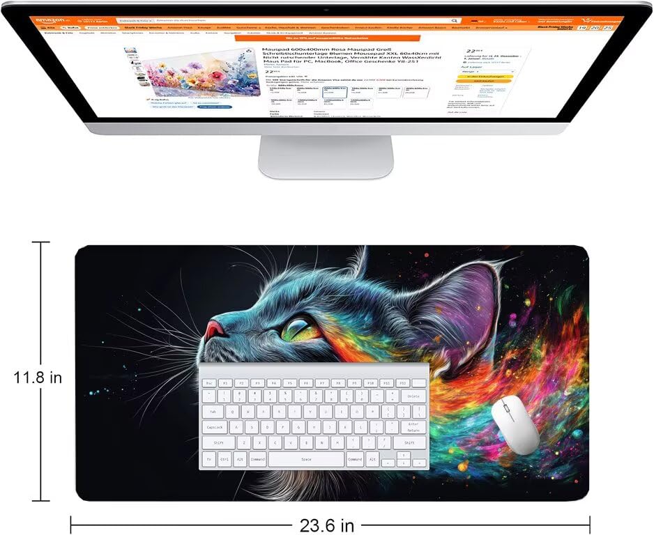 Schreibtischunterlage Schwarz Mauspad XXL 150x80cm Mousepad Katze Gaming Mauspad mit Nicht rutschender Unterlage, Vernähte Kanten WassXerdicht Anti-Rutsch Maus Pad für PC, Office Geschenke F0-551 Bild 2