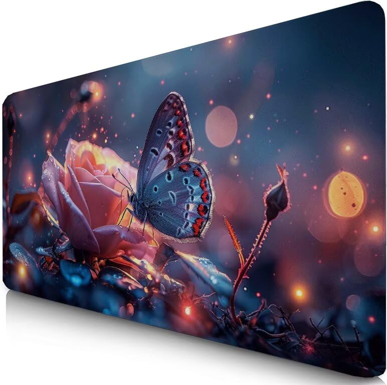 Schreibtischunterlage Blau Mauspad XXL 150x80cm Mousepad Rose Gaming Mauspad mit Nicht rutschender Unterlage, Vernähte Kanten WassXerdicht Anti-Rutsch Maus Pad für PC, MacBook, Laptop, Office F0-563 Bild 1