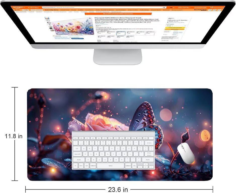 Schreibtischunterlage Blau Mauspad XXL 150x80cm Mousepad Rose Gaming Mauspad mit Nicht rutschender Unterlage, Vernähte Kanten WassXerdicht Anti-Rutsch Maus Pad für PC, MacBook, Laptop, Office F0-563 Bild 2