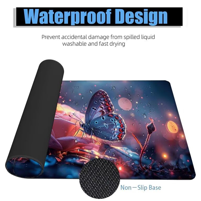 Schreibtischunterlage Blau Mauspad XXL 150x80cm Mousepad Rose Gaming Mauspad mit Nicht rutschender Unterlage, Vernähte Kanten WassXerdicht Anti-Rutsch Maus Pad für PC, MacBook, Laptop, Office F0-563 Bild 4