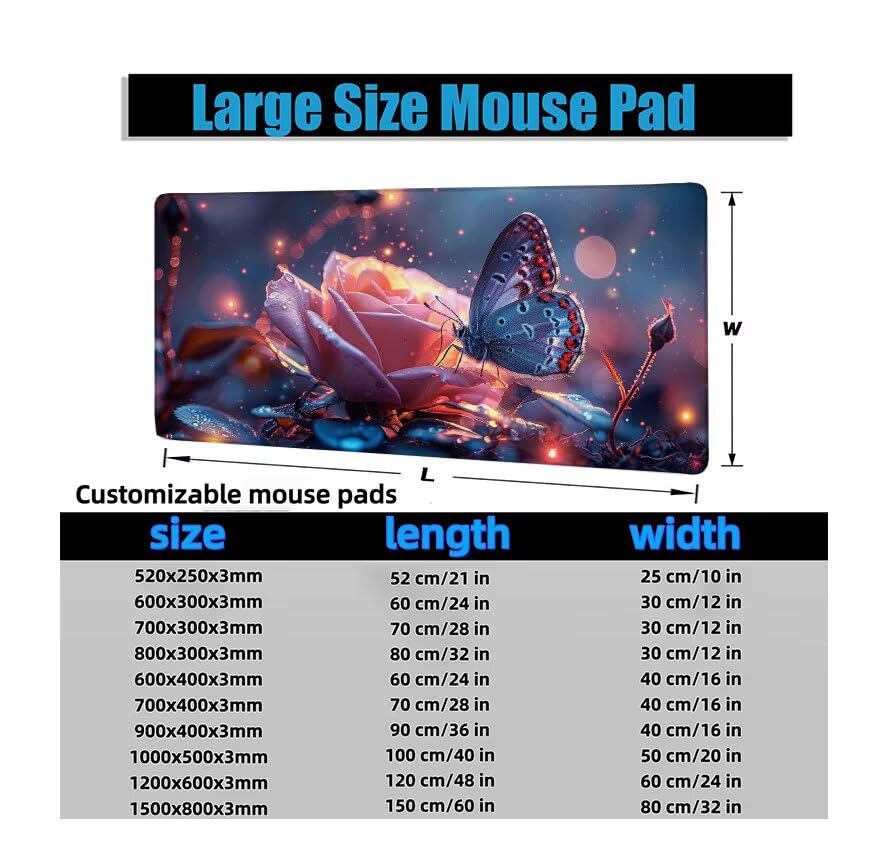Schreibtischunterlage Blau Mauspad XXL 150x80cm Mousepad Rose Gaming Mauspad mit Nicht rutschender Unterlage, Vernähte Kanten WassXerdicht Anti-Rutsch Maus Pad für PC, MacBook, Laptop, Office F0-563 Bild 6
