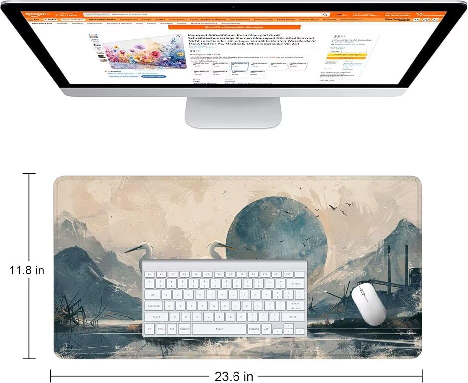 Schreibtischunterlage Kran Mauspad XXL 150x80cm Mousepad Grau Gaming Mauspad mit Nicht rutschender Unterlage, Vernähte Kanten WassXerdicht Anti-Rutsch Maus Pad für PC, MacBook, Laptop, Office F0-548 Bild 2
