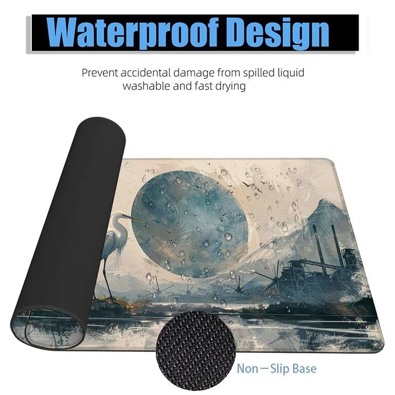 Schreibtischunterlage Kran Mauspad XXL 150x80cm Mousepad Grau Gaming Mauspad mit Nicht rutschender Unterlage, Vernähte Kanten WassXerdicht Anti-Rutsch Maus Pad für PC, MacBook, Laptop, Office F0-548 Bild 4