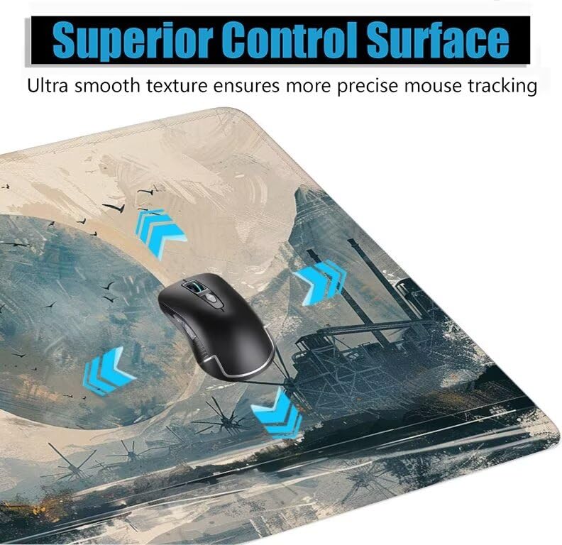 Schreibtischunterlage Kran Mauspad XXL 150x80cm Mousepad Grau Gaming Mauspad mit Nicht rutschender Unterlage, Vernähte Kanten WassXerdicht Anti-Rutsch Maus Pad für PC, MacBook, Laptop, Office F0-548 Bild 5