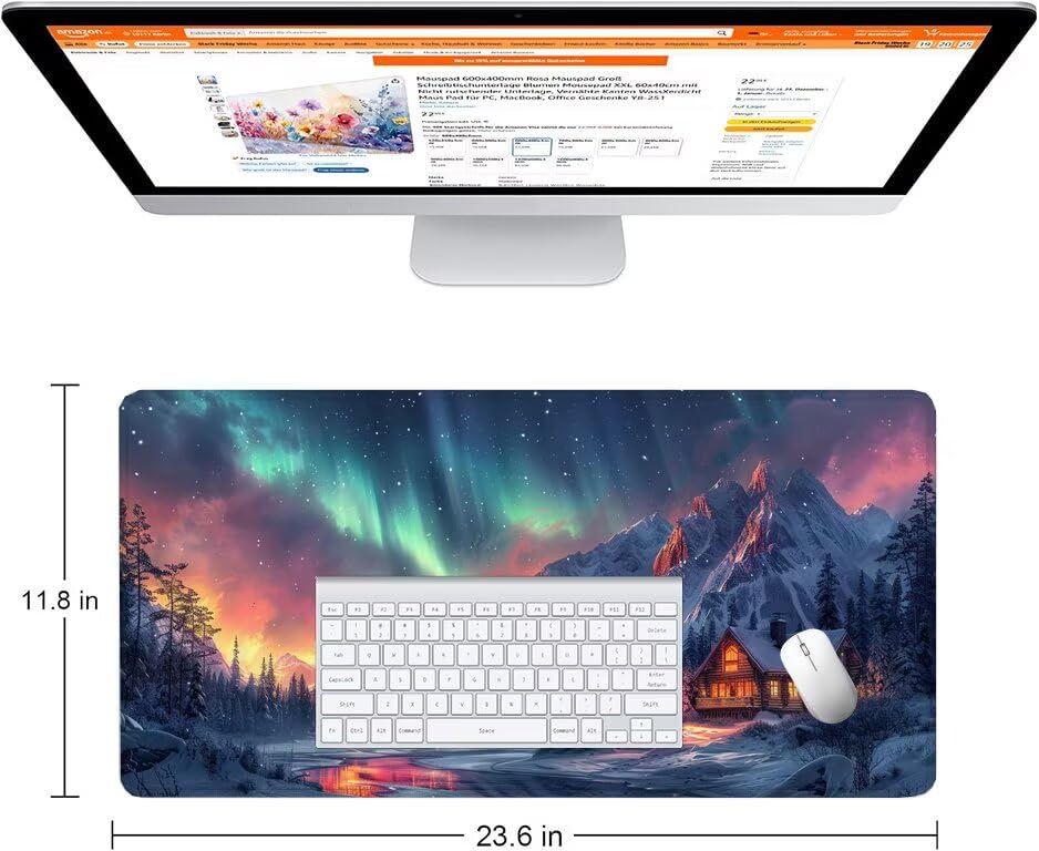 Schreibtischunterlage Aurora Mauspad XXL 150x80cm Mousepad Landschaft Gaming Mauspad mit Nicht rutschender Unterlage, Vernähte Kanten WassXerdicht Anti-Rutsch Maus Pad für PC, MacBook, Laptop F0-572 Bild 2