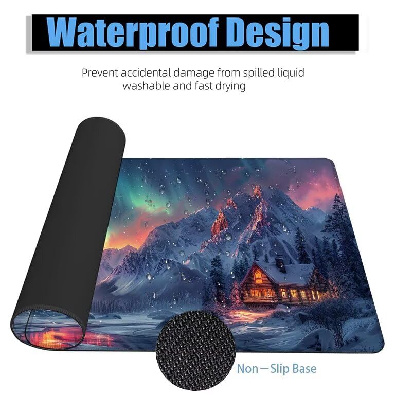 Schreibtischunterlage Aurora Mauspad XXL 150x80cm Mousepad Landschaft Gaming Mauspad mit Nicht rutschender Unterlage, Vernähte Kanten WassXerdicht Anti-Rutsch Maus Pad für PC, MacBook, Laptop F0-572 Bild 4