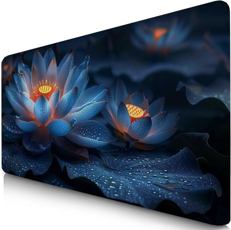 Schreibtischunterlage Blau Mauspad XXL 150x80cm Mousepad Lotus Gaming Mauspad mit Nicht rutschender Unterlage, Vernähte Kanten WassXerdicht Anti-Rutsch Maus Pad für Laptop, Office Geschenke F0-566 Bild 1