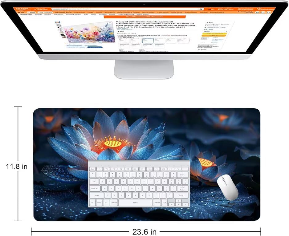 Schreibtischunterlage Blau Mauspad XXL 150x80cm Mousepad Lotus Gaming Mauspad mit Nicht rutschender Unterlage, Vernähte Kanten WassXerdicht Anti-Rutsch Maus Pad für Laptop, Office Geschenke F0-566 Bild 2
