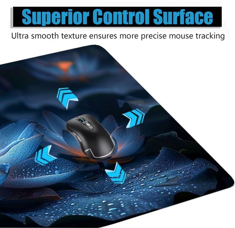Schreibtischunterlage Blau Mauspad XXL 150x80cm Mousepad Lotus Gaming Mauspad mit Nicht rutschender Unterlage, Vernähte Kanten WassXerdicht Anti-Rutsch Maus Pad für Laptop, Office Geschenke F0-566 Bild 5