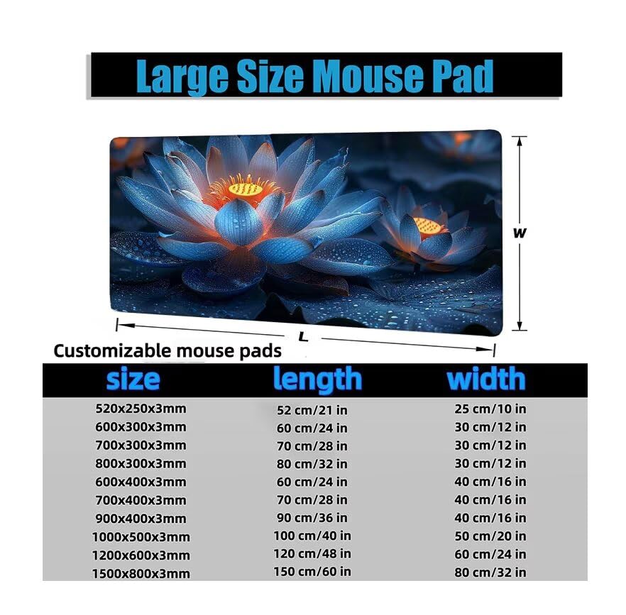 Schreibtischunterlage Blau Mauspad XXL 150x80cm Mousepad Lotus Gaming Mauspad mit Nicht rutschender Unterlage, Vernähte Kanten WassXerdicht Anti-Rutsch Maus Pad für Laptop, Office Geschenke F0-566 Bild 6