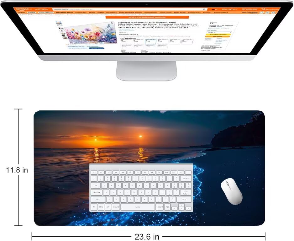 Schreibtischunterlage Schwarz Mauspad XXL 150x80cm Mousepad Meer Gaming Mauspad mit Nicht rutschender Unterlage, Vernähte Kanten WassXerdicht Anti-Rutsch Maus Pad für Laptop, Office Geschenke F0-542 Bild 2