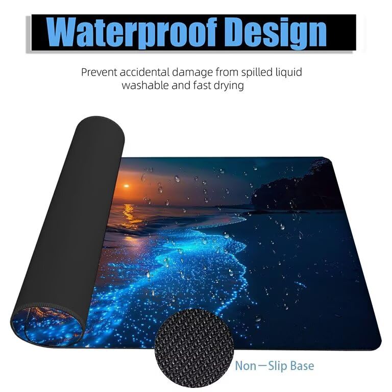 Schreibtischunterlage Schwarz Mauspad XXL 150x80cm Mousepad Meer Gaming Mauspad mit Nicht rutschender Unterlage, Vernähte Kanten WassXerdicht Anti-Rutsch Maus Pad für Laptop, Office Geschenke F0-542 Bild 4