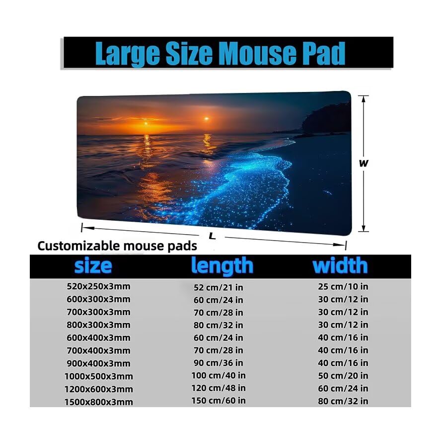 Schreibtischunterlage Schwarz Mauspad XXL 150x80cm Mousepad Meer Gaming Mauspad mit Nicht rutschender Unterlage, Vernähte Kanten WassXerdicht Anti-Rutsch Maus Pad für Laptop, Office Geschenke F0-542 Bild 5