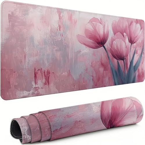 Gaming Mauspad XXL 1600x800x3mm Rosa Mousepad, Große Speed rutschfeste Schreibtischunterlage Blume Verbessert Präzision und Geschwindigkeit mit Stoßdämpfung für Tastatur und Maus Homeoffice xg-719 Bild 1