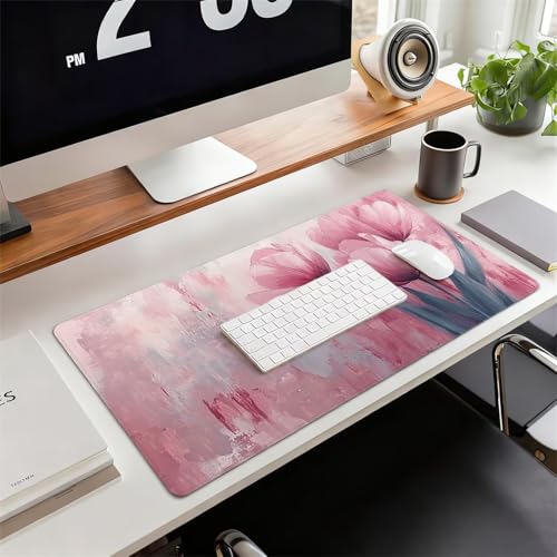 Gaming Mauspad XXL 1600x800x3mm Rosa Mousepad, Große Speed rutschfeste Schreibtischunterlage Blume Verbessert Präzision und Geschwindigkeit mit Stoßdämpfung für Tastatur und Maus Homeoffice xg-719 Bild 2