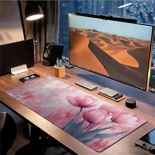 Gaming Mauspad XXL 1600x800x3mm Rosa Mousepad, Große Speed rutschfeste Schreibtischunterlage Blume Verbessert Präzision und Geschwindigkeit mit Stoßdämpfung für Tastatur und Maus Homeoffice xg-719 Bild 3