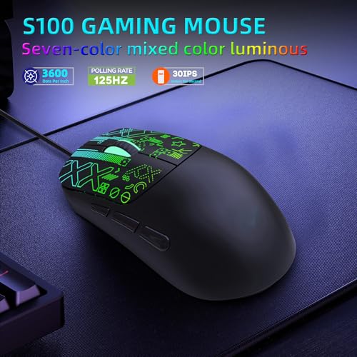 LICAEVEY Kabelgebundene RGB-Gaming-Maus, 6 Programmierbare Tasten mit 4-stufig Einstellbarer DPI Bis zu 3600, Farbenfrohe, Hintergrundbeleuchtete, Ergonomische Optische Maus für (Black) Bild 2
