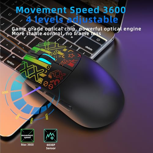 LICAEVEY Kabelgebundene RGB-Gaming-Maus, 6 Programmierbare Tasten mit 4-stufig Einstellbarer DPI Bis zu 3600, Farbenfrohe, Hintergrundbeleuchtete, Ergonomische Optische Maus für (Black) Bild 5