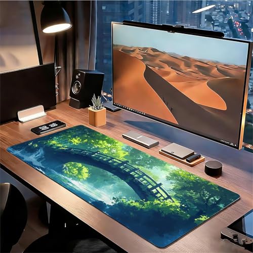 Gaming Mauspad XXL 1600x800x3mm Kleine Brücke Mousepad, Große Speed Rutschfeste Schreibtischunterlage Wald Verbessert Präzision und Geschwindigkeit mit Stoßdämpfung für Tastatur Maus Homeoffice xg-701 Bild 3