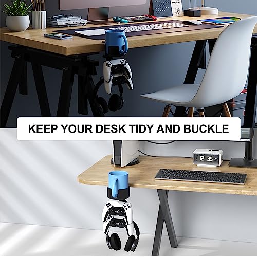 4-in-1 360° drehbarer Controller-Kopfhörer-Halter – größerer Schreibtisch-Getränkehalter mit verstellbarem Headset-Aufhänger, Controller-Ständer, Klemm-Schreibtisch-Organizer, Gaming-PC-Zubehör Bild 4