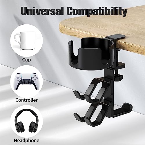 4-in-1 360° drehbarer Controller-Kopfhörer-Halter – größerer Schreibtisch-Getränkehalter mit verstellbarem Headset-Aufhänger, Controller-Ständer, Klemm-Schreibtisch-Organizer, Gaming-PC-Zubehör Bild 5