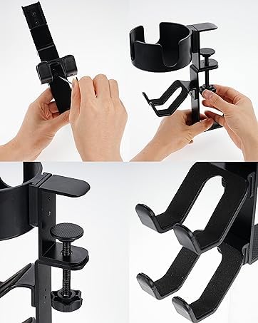 4-in-1 360° drehbarer Controller-Kopfhörer-Halter – größerer Schreibtisch-Getränkehalter mit verstellbarem Headset-Aufhänger, Controller-Ständer, Klemm-Schreibtisch-Organizer, Gaming-PC-Zubehör Bild 7
