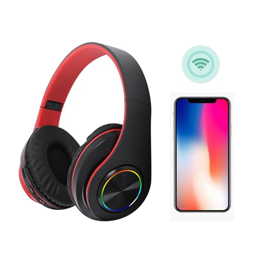 Bluetooth-Headset mit RGB-Licht, tiefem Bass, Rauschunterdrückung, bequem, faltbar, kabelloses Gaming-Headset (Schwarz Rot) Bild 2