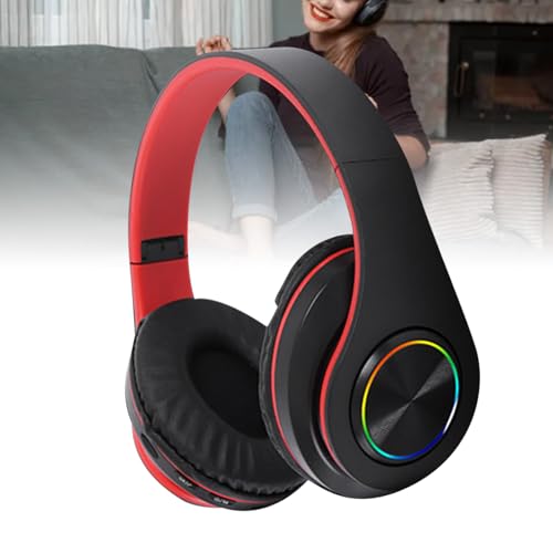 Bluetooth-Headset mit RGB-Licht, tiefem Bass, Rauschunterdrückung, bequem, faltbar, kabelloses Gaming-Headset (Schwarz Rot) Bild 5