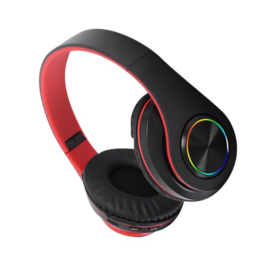 Bluetooth-Headset mit RGB-Licht, tiefem Bass, Rauschunterdrückung, bequem, faltbar, kabelloses Gaming-Headset (Schwarz Rot) Bild 6