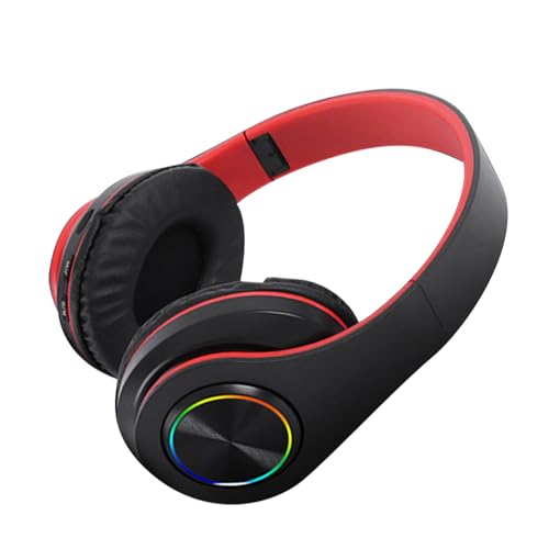 Bluetooth-Headset mit RGB-Licht, tiefem Bass, Rauschunterdrückung, bequem, faltbar, kabelloses Gaming-Headset (Schwarz Rot) Bild 7