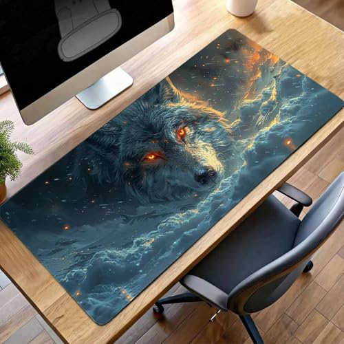 Mauspad XXL 1600x800x3 mm Gaming Mousepad mit Vernähte Kanten - rutschfest Mouse Pad - für PC mit Glatter Oberfläche Mauspad, Mousepad Wolf Schwarz, Maus Pad für alle Maustypen PjY8404 8-K Bild 1