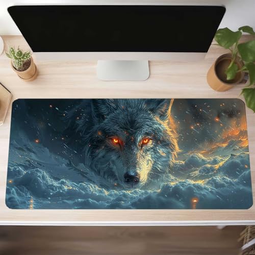 Mauspad XXL 1600x800x3 mm Gaming Mousepad mit Vernähte Kanten - rutschfest Mouse Pad - für PC mit Glatter Oberfläche Mauspad, Mousepad Wolf Schwarz, Maus Pad für alle Maustypen PjY8404 8-K Bild 2