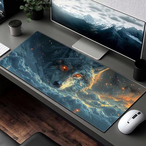 Mauspad XXL 1600x800x3 mm Gaming Mousepad mit Vernähte Kanten - rutschfest Mouse Pad - für PC mit Glatter Oberfläche Mauspad, Mousepad Wolf Schwarz, Maus Pad für alle Maustypen PjY8404 8-K Bild 3