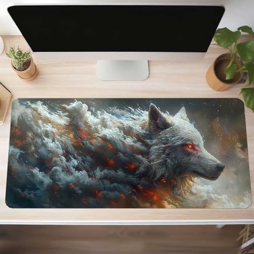 Mauspad XXL 1200x600x3mm Gaming Mousepad mit Vernähte Kanten - rutschfest Mouse Pad - für PC mit Glatter Oberfläche Mauspad, Mousepad Schwarz Wolf, Maus Pad für alle Maustypen PjY8392 P-7 Bild 2