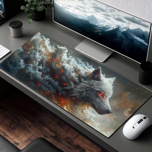 Mauspad XXL 1200x600x3mm Gaming Mousepad mit Vernähte Kanten - rutschfest Mouse Pad - für PC mit Glatter Oberfläche Mauspad, Mousepad Schwarz Wolf, Maus Pad für alle Maustypen PjY8392 P-7 Bild 3