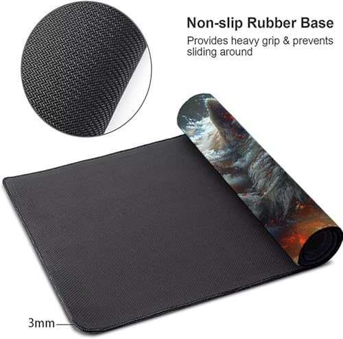 Mauspad XXL 1200x600x3mm Gaming Mousepad mit Vernähte Kanten - rutschfest Mouse Pad - für PC mit Glatter Oberfläche Mauspad, Mousepad Schwarz Wolf, Maus Pad für alle Maustypen PjY8392 P-7 Bild 4