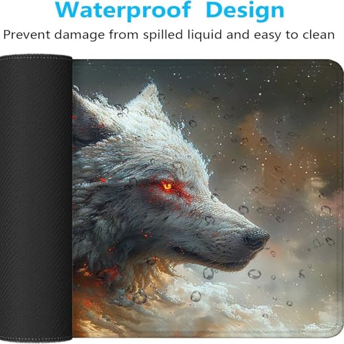 Mauspad XXL 1200x600x3mm Gaming Mousepad mit Vernähte Kanten - rutschfest Mouse Pad - für PC mit Glatter Oberfläche Mauspad, Mousepad Schwarz Wolf, Maus Pad für alle Maustypen PjY8392 P-7 Bild 5