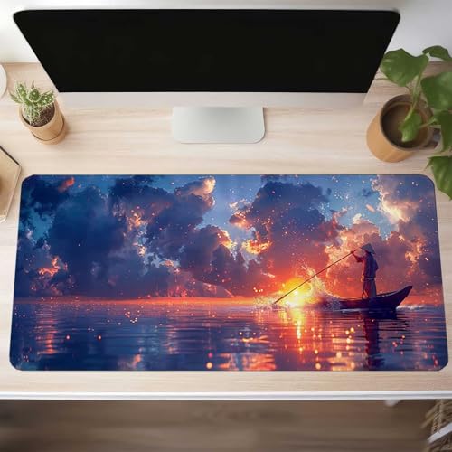 Mauspad XXL 1400x600x3mm Gaming Mousepad mit Vernähte Kanten - rutschfest Mouse Pad - für PC mit Glatter Oberfläche Mauspad, Mousepad Blau Landschaft, Maus Pad für alle Maustypen PjY8554 1-3 Bild 2