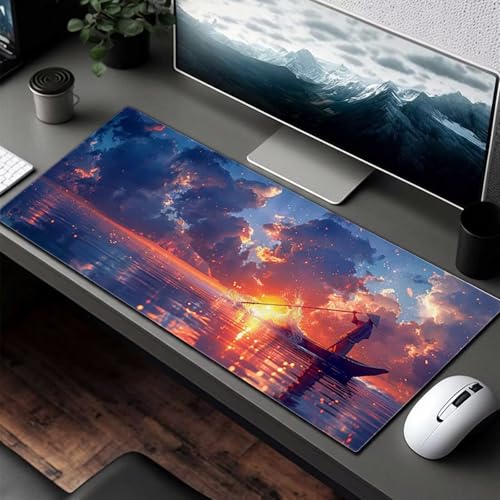 Mauspad XXL 1400x600x3mm Gaming Mousepad mit Vernähte Kanten - rutschfest Mouse Pad - für PC mit Glatter Oberfläche Mauspad, Mousepad Blau Landschaft, Maus Pad für alle Maustypen PjY8554 1-3 Bild 3
