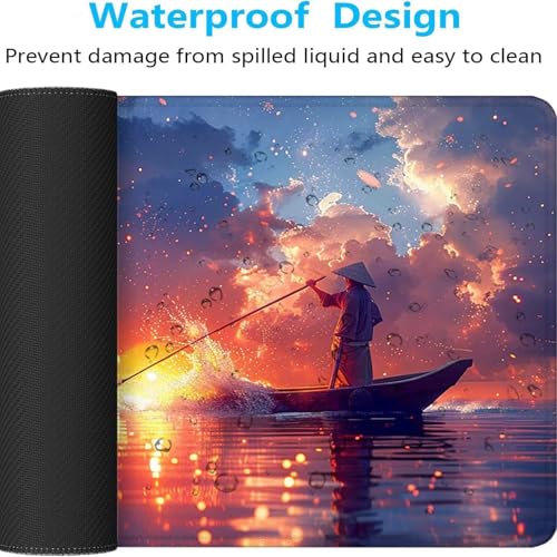 Mauspad XXL 1400x600x3mm Gaming Mousepad mit Vernähte Kanten - rutschfest Mouse Pad - für PC mit Glatter Oberfläche Mauspad, Mousepad Blau Landschaft, Maus Pad für alle Maustypen PjY8554 1-3 Bild 5