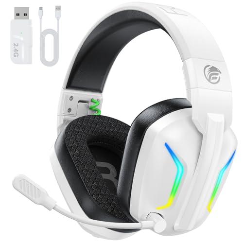 Fachixy Bluetooth Headset, 2,4G Gaming Headset Wireless mit Mikrofon für PS5, PS4, PC, Switch, Mac, Faltbarer Surround Sound Noise Cancelling Kopfhörer mit LED Licht, Über 50 Stunden Akkulaufzeit Bild 1