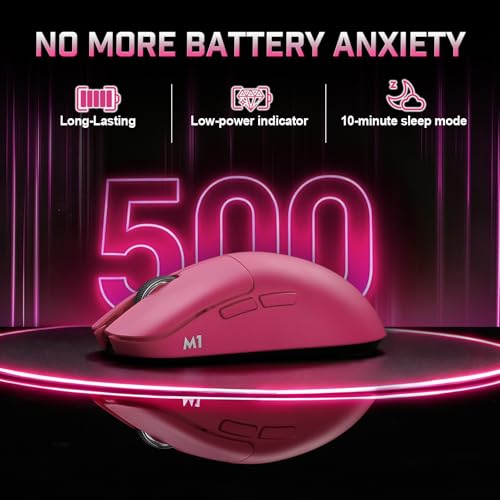 YUNZII M1 Kabellose Gaming-Maus, BT/2.4G Wireless/Wired Ultralight Mouse, PAW3311-Sensor 10000 DPI, Wiederaufladbare Kabellose Maus mit 5 Programmierbaren Tasten, über Software für Windows (Rosa) Bild 6