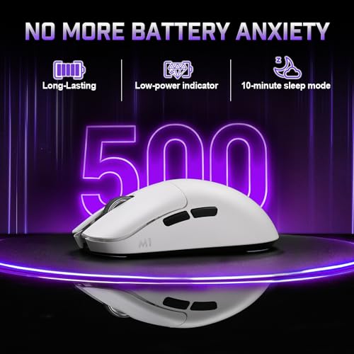 YUNZII M1 Kabellose Gaming-Maus, BT/2.4G Wireless/Wired Ultralight Mouse, PAW3311-Sensor 10000 DPI, Wiederaufladbare Kabellose Maus mit 5 Programmierbaren Tasten, über Software für Windows (Weiß) Bild 6
