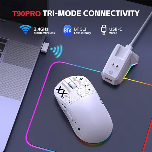 VBESTLIFE Kabellose Gaming-Maus, 2 4G/Blutooth 5.3/Kabelverbindung, 12000 DPI 1000Hz Abfragerate, 7 Programmierbare Tasten, 6 RGB-Lichtmodi, (White) Bild 5