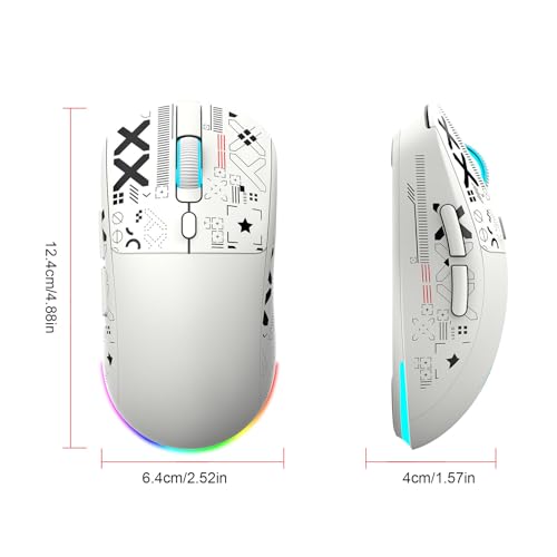 VBESTLIFE Kabellose Gaming-Maus, 2 4G/Blutooth 5.3/Kabelverbindung, 12000 DPI 1000Hz Abfragerate, 7 Programmierbare Tasten, 6 RGB-Lichtmodi, (White) Bild 6
