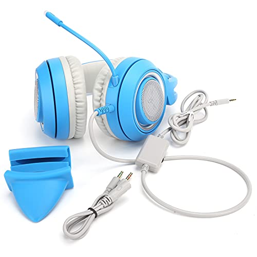 Cuifati Stereo-Gaming-Headset für PC-Mobiltelefone, Geräuschreduzierung über Dem Ohrkopfhörer, 3,5 Mm Universeller, Omnidirektionaler Katzenohr-Kopfhörer für Spiele, Leicht (Blue) Bild 6