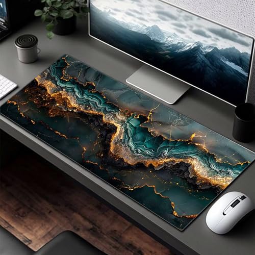 Mauspad XXL 1400x600x3 mm Gaming Mousepad mit Vernähte Kanten - rutschfest Mouse Pad - für PC mit Glatter Oberfläche Mauspad, Mousepad Abstrakt Grün, Maus Pad für alle Maustypen PjY8766 J-3 Bild 3