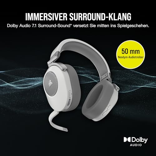 Corsair HS65 Wireless Gaming Headset Bluetooth Dolby 7.1-Surround-Sound - White (Generalüberholt) (Generalüberholt) Bild 5