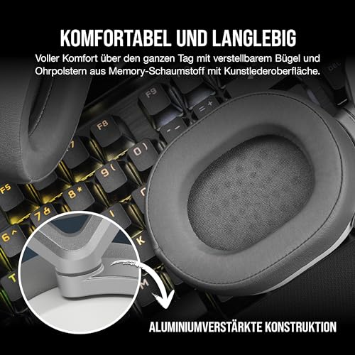 Corsair HS65 Wireless Gaming Headset Bluetooth Dolby 7.1-Surround-Sound - White (Generalüberholt) (Generalüberholt) Bild 7